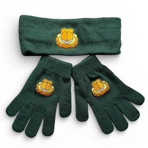 VTG POP CULTURE GARFIELD THE CAT KNIT GLOVES W/ MATCHING HEADBAND GREEN NWOT